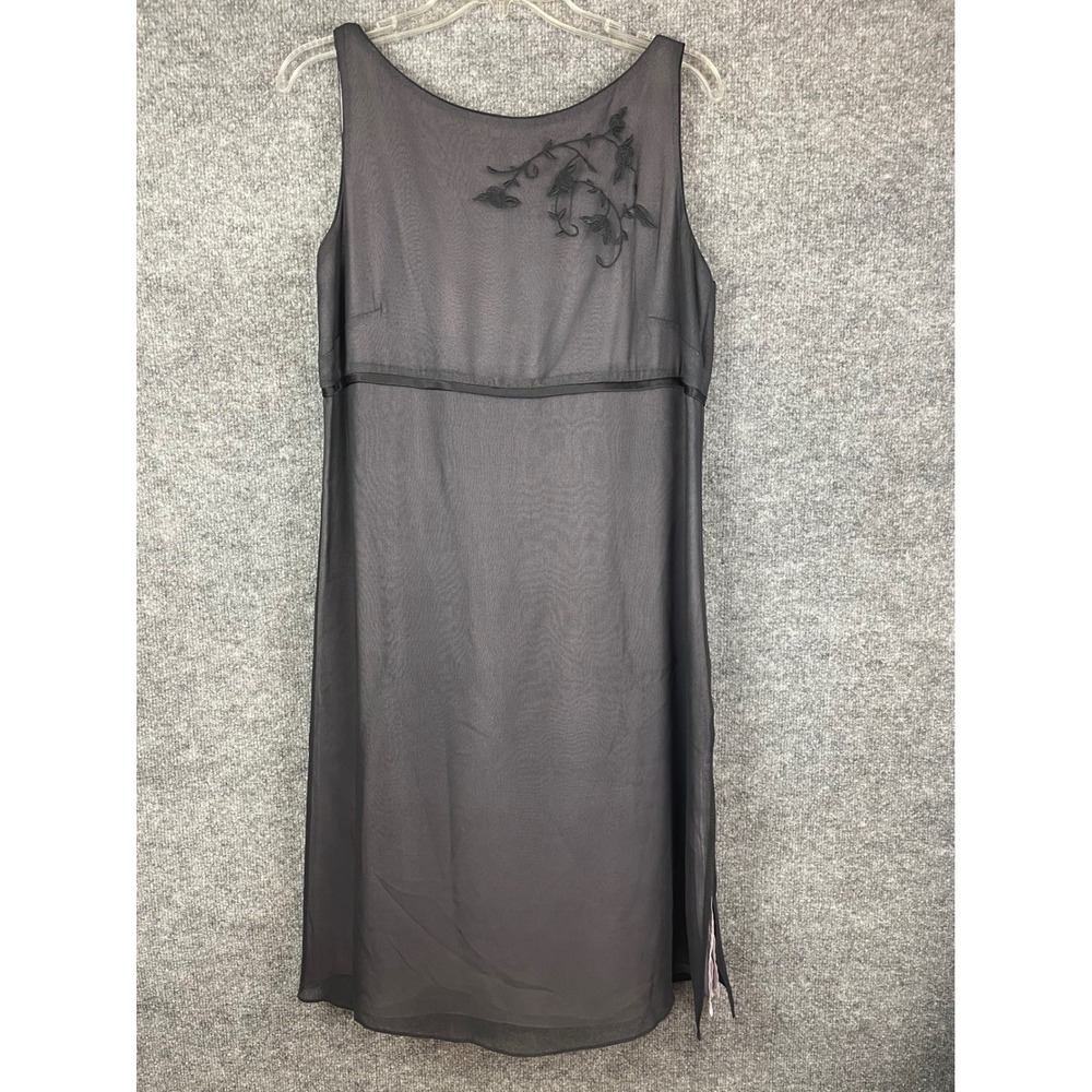 Ann Taylor Silk Midi Dress Womens 14 Black NWT Floral Embroidered Sleeveless